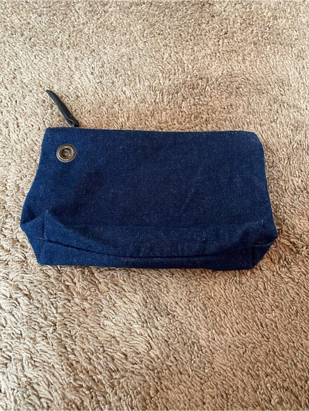 Dark Denim Jean Make Up Travel Bag Pouch Brown Leather Trim - Picture 5 of 10